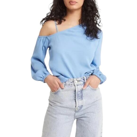 Open Edit Pleated Asymmetric Top Blue Size XS NWOT $59 MSRP - Picture 3 of 8